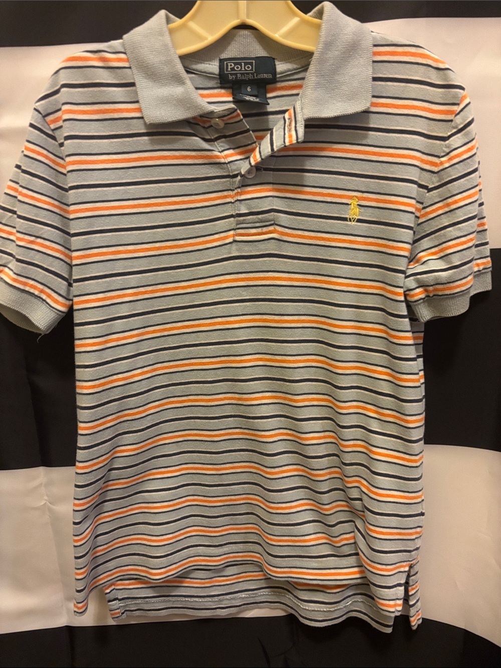 Polo by Ralph Lauren Gray Polo with Orange & Navy Stripes